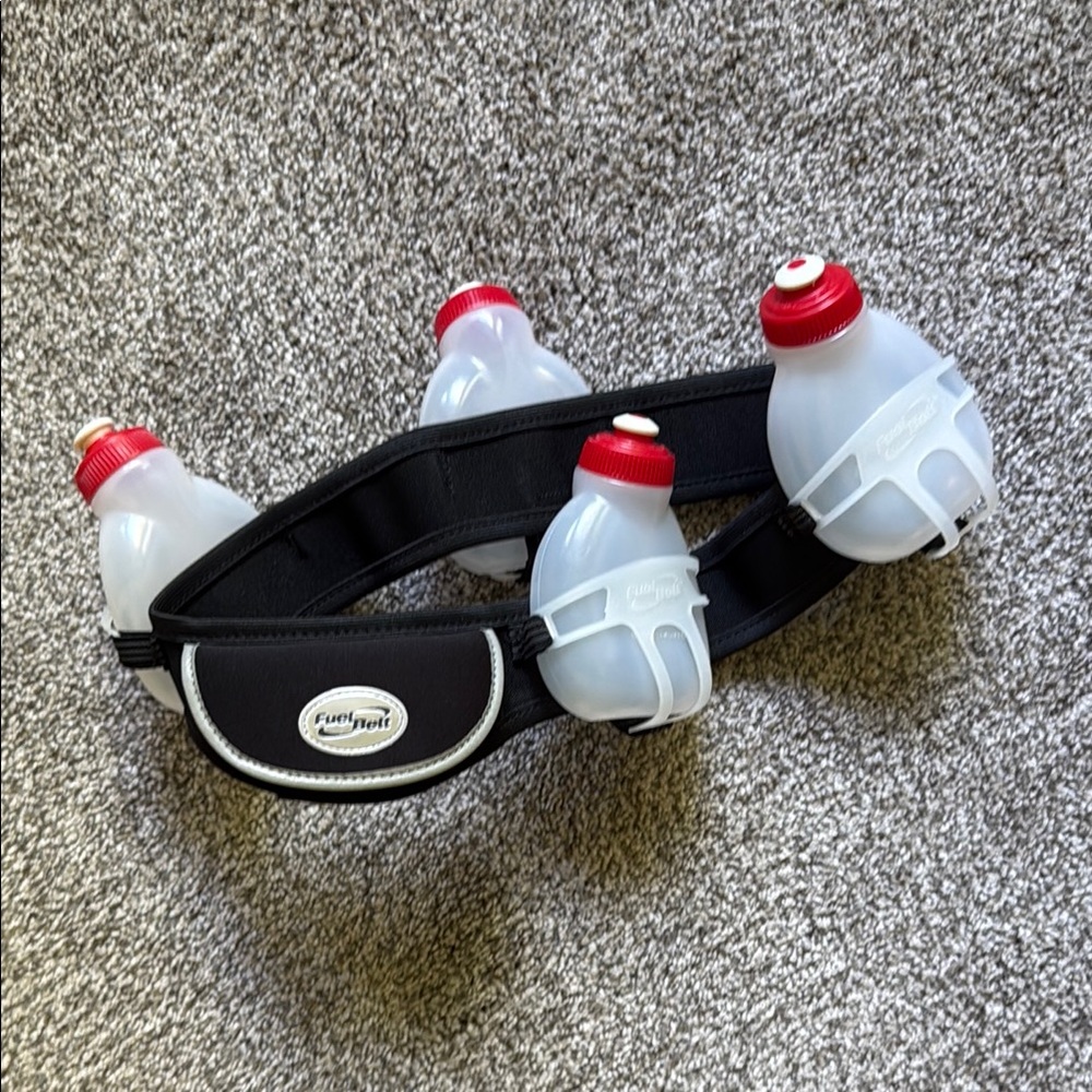 Black and Red marathon Hydration Belt with Secure Bottle Holsters